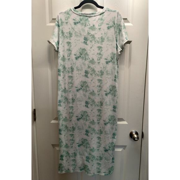 Vintage KIKIT Women Size Large Green White Tie Dye Terrycloth-Like T-Shirt Dress - Picture 2 of 6
